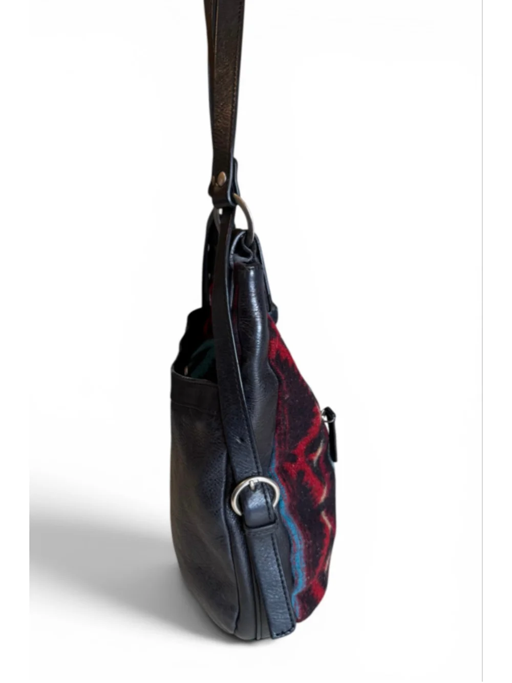 Pendleton Wool Leather Shoulder Bag Hobo Purse Black/Red/Teal Southwestern